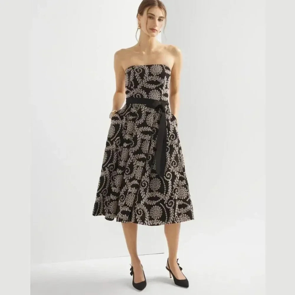 NWT White House Black Market Strapless Embroidered Midi Dress